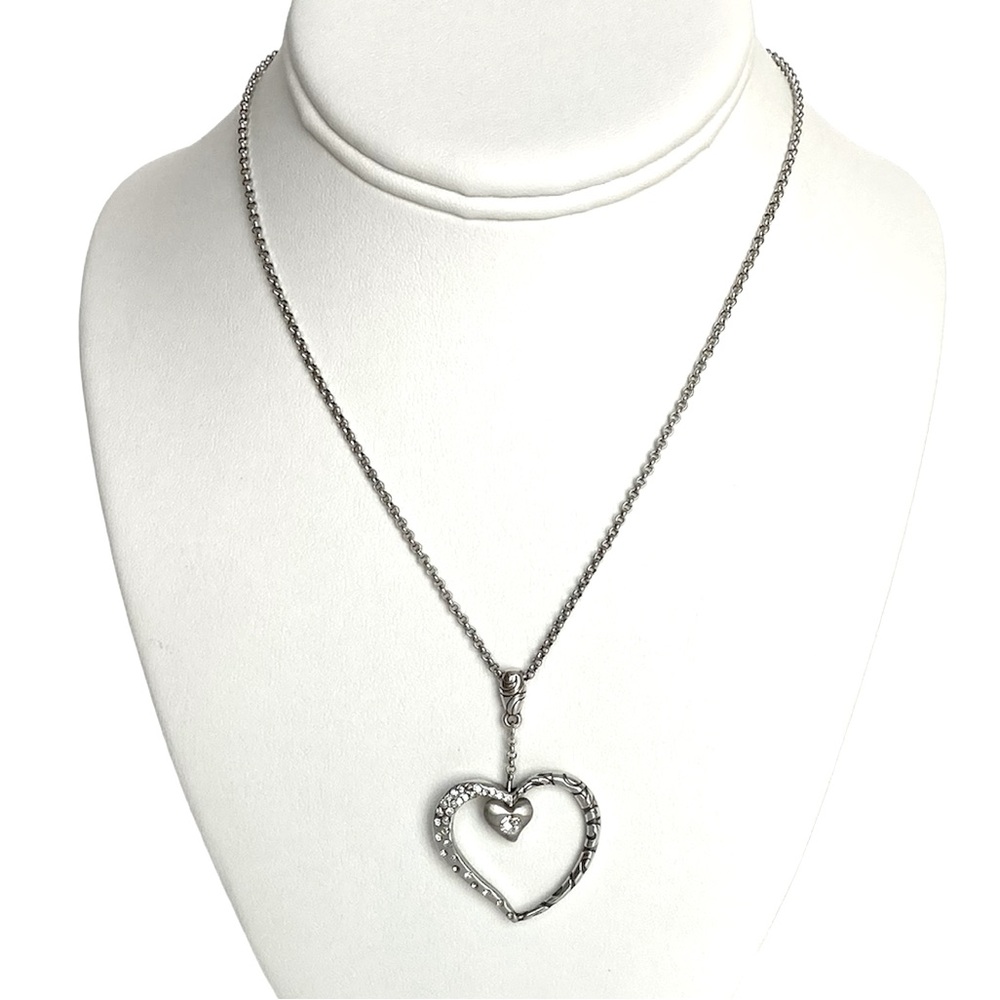 Brighton Glitter Double Heart Silver Plated Crystal Pendant Necklace
